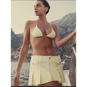 I.AM.GIA butter Yellow Taryn Pleated Mini Skirt size Small cotton blend NWT